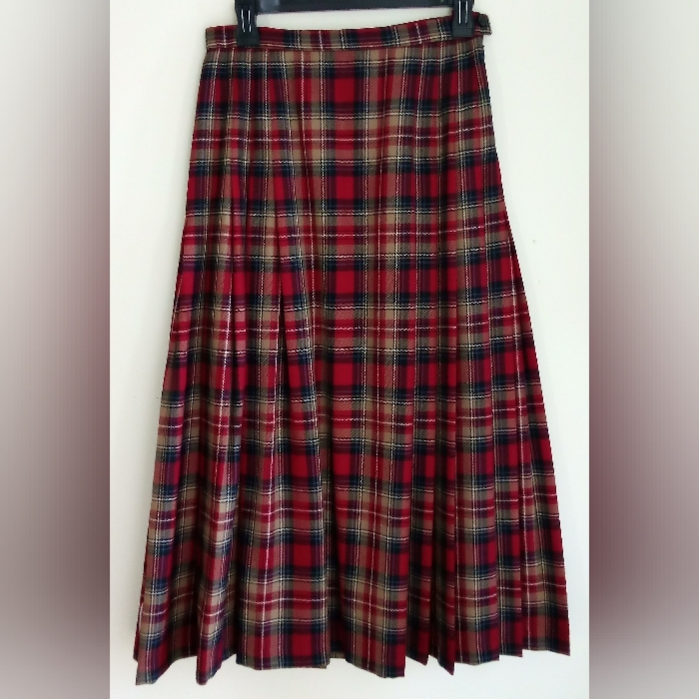 Pendleton Red Tartan Pleated A-Line Skirt